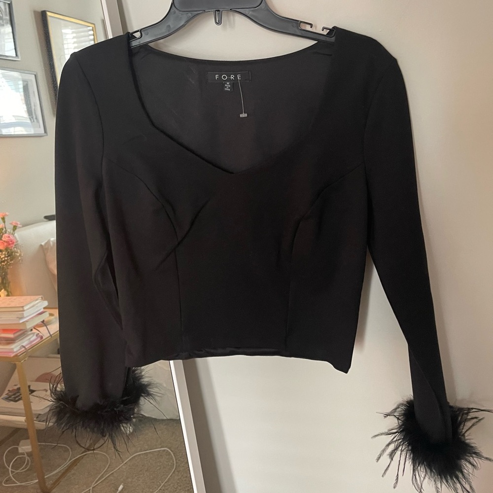 black feather top